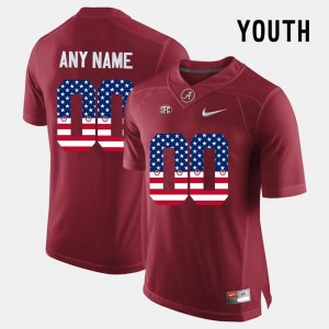 For Kids #00 US Flag Fashion Bama college Customized Jerseys - Crimson