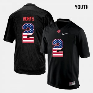 Youth #2 Alabama Roll Tide US Flag Fashion Jalen Hurts college Jersey - Black