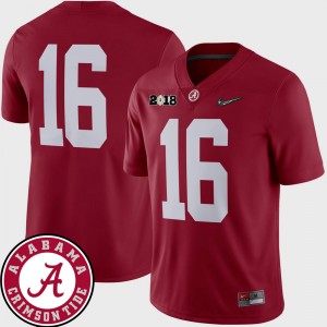 Men #16 2018 National Championship Playoff Game Roll Tide Football college Jersey - Crimson