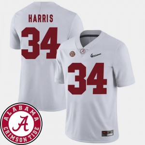 Men 2018 SEC Patch Football #34 University of Alabama Damien Harris college Jersey - White