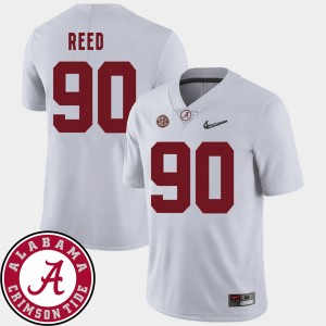 Men's 2018 SEC Patch Football Alabama #90 Jarran Reed college Jersey - White