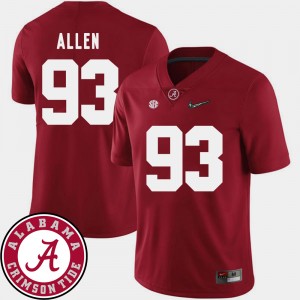 Men's 2018 SEC Patch Bama Football #93 Jonathan Allen college Jersey - Crimson