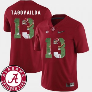 Men's Pictorial Fashion #13 Bama Football Tua Tagovailoa college Jersey - Crimson