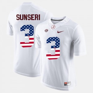 Men's #3 University of Alabama US Flag Fashion Vinnie Sunseri college Jersey - White