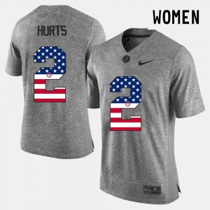 For Women's #2 Alabama Roll Tide US Flag Fashion Jalen Hurts college Jersey - Gray